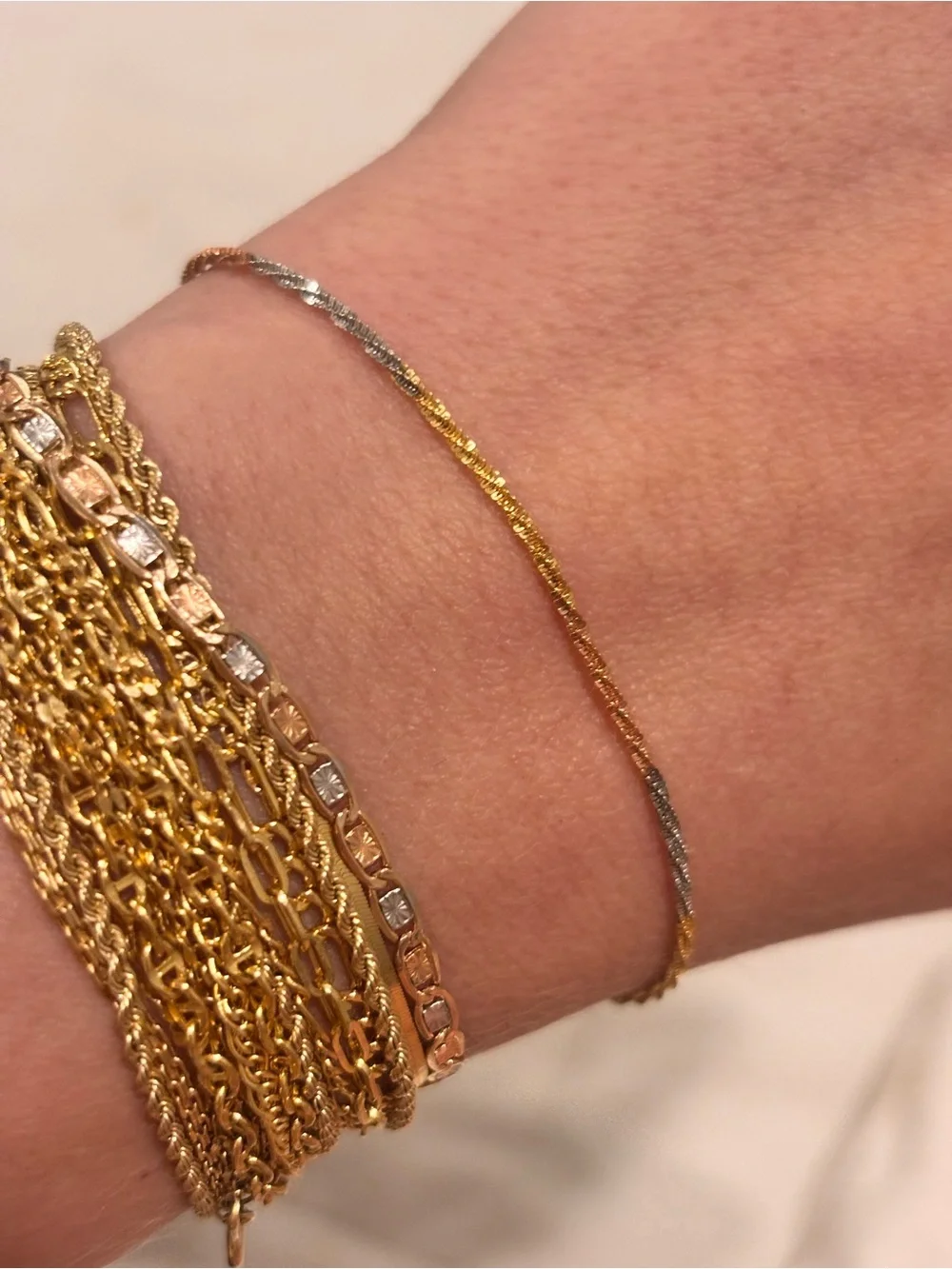 10k Tri Color Gold 6.5” Twisted Rock Link Bracelet NEW Made in Italy